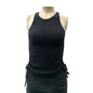 The Range Rib Racerback Knit Tank Top Sleeveless Ruched Side Tie Black Women XS